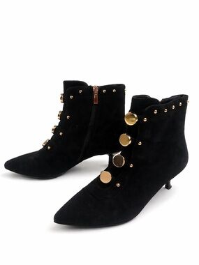 Jones Bootmaker Vintage Black Suede Studded Ankle Heel Boots Women’s Size 8 39